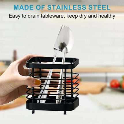 Stainless Steel Cutlery Holder & Kitchen Utensil Drainer Caddy Sink Tidy Stand