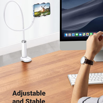 UGREEN Adjustable Bed Phone Holder, Overhead Clamp Long Arm for 4-7.2" Devices