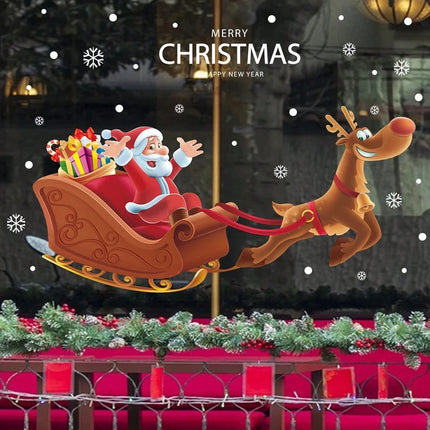 Santa Claus Sleigh Window Decal Xmas Glass Door Vinyl Home Decor