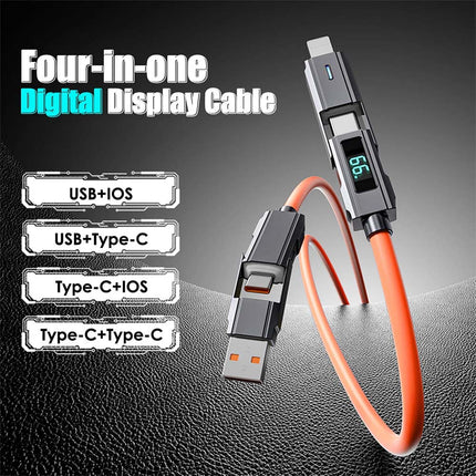 4-in-1 USB C Cable with Digital Display, 100W PD Fast Charging for iPhone & Android