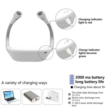 2000mAh USB Rechargeable LED Neck Reading Light, Hands-Free Bed Lamp