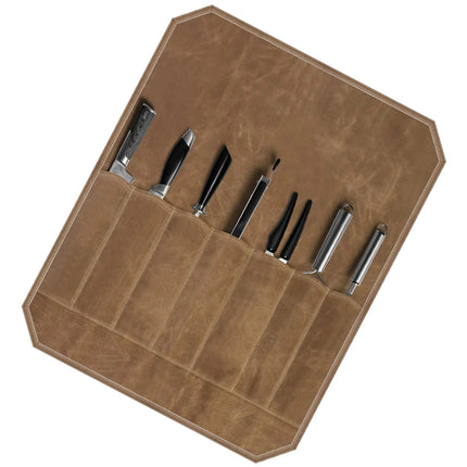 Canvas Chef Knife Roll Up Bag Khaki Portable Kitchen Knife Storage Organizer