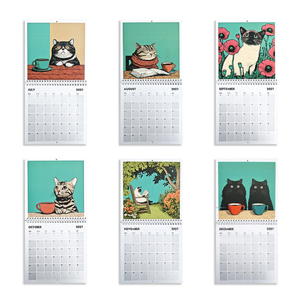 2027 Cats Chillin' with Books Wall Calendar, Cat-Themed Illustrations Planner