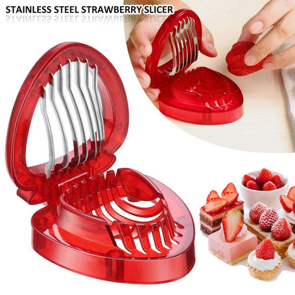 Stainless Steel Strawberry Slicer Tool with Blade, Kitchen Fruit Cutter