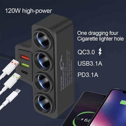 4 Way 12V 24V Car USB Charger Splitter Cigarette Lighter Power Adapter