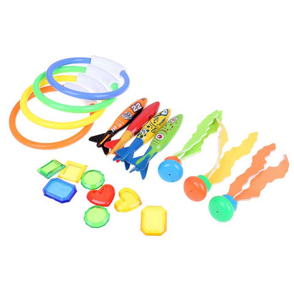 19pcs Kids Underwater Diving Toy Set, Swimming Pool Dive Rings & Seaweeds