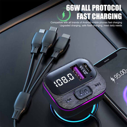 Car Bluetooth FM Transmitter USB Type C Fast Charger Hands Free Adapter