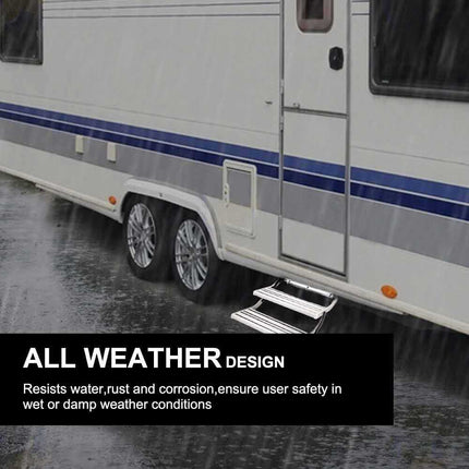 12V Electric Double Aluminium Caravan RV Step - Silver Pull-Out Drop-Down Model