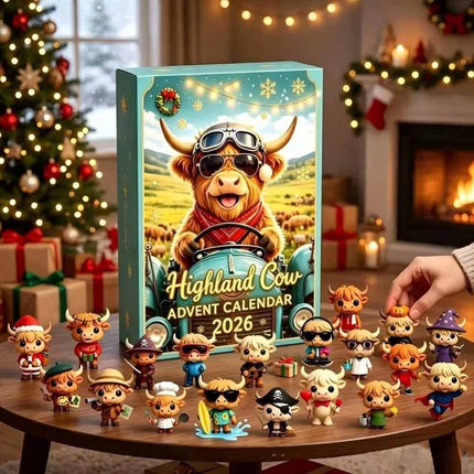 24 Day Highland Cow Advent Calendar 2026 3D Flat Mini Figures Xmas Toy