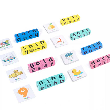 Wooden Crossword Puzzle 16 Bricks Montessori Spelling Game Educational Toy