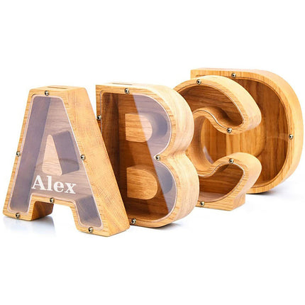 Wooden Piggy Bank, Funny Letter Coin Money Box for Kids & Adults Gift