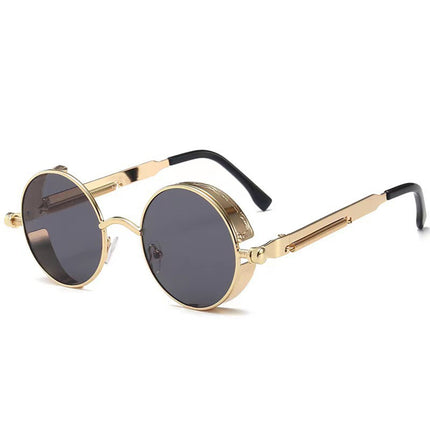 Classic Steampunk Sunglasses for Men Women Retro Round Metal Frame