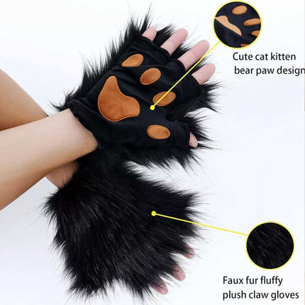 Furry Cat Fox Cosplay Mask Set Christmas Party Costume Tail Paws