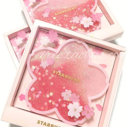 Sakura Glitter Coaster Set, Resin Sparkling Cup Mat, Drink Coaster Gift