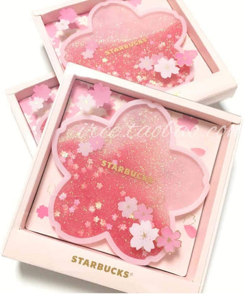 Sakura Glitter Coaster Set, Resin Sparkling Cup Mat, Drink Coaster Gift