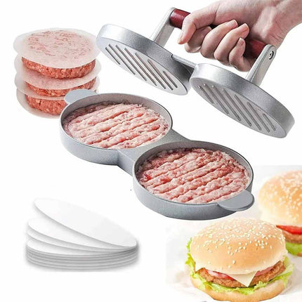 Double Burger Press Hamburger Maker Non-Stick Aluminium Beef Patty BBQ