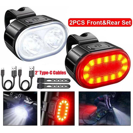 2PCS Super Bright Bicycle LED Light Set Front Rear Waterproof Bike Lamp