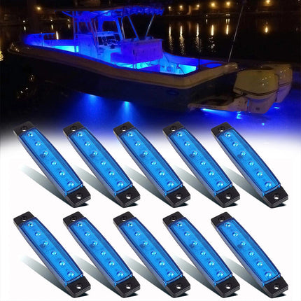 10Pcs Marine Boat 6LED Deck Courtesy Lights Waterproof Blue Stern Transom