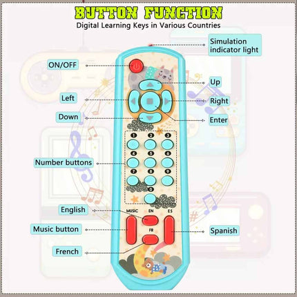 TV Remote Control Toy Sensory Lighting Music Buttons Toddler Play Set Blue