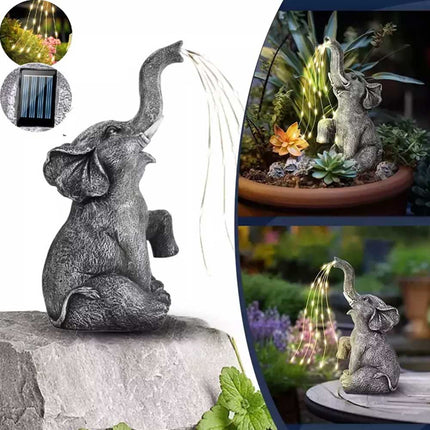 Solar Powered Elephant Statue Resin Garden Light Patio Decor