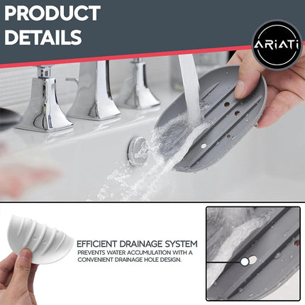 2-Pack Silicone Soap Holder with Drain Tray for Bathroom Dish