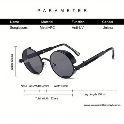 Classic Steampunk Sunglasses for Men Women Retro Round Metal Frame