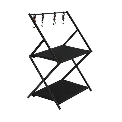 Levede Foldable Camping Storage Shelves 2 Layer with Hooks Black-2018816784416772096