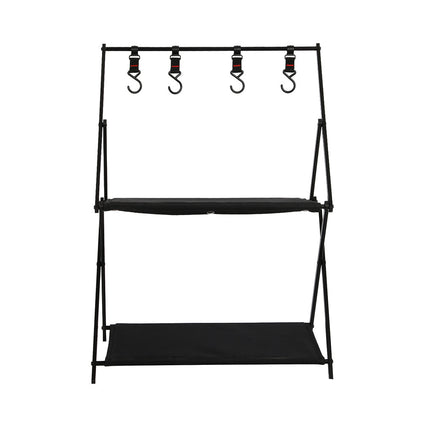 Levede Foldable Camping Storage Shelves 2 Layer with Hooks Black-2018816784416772097