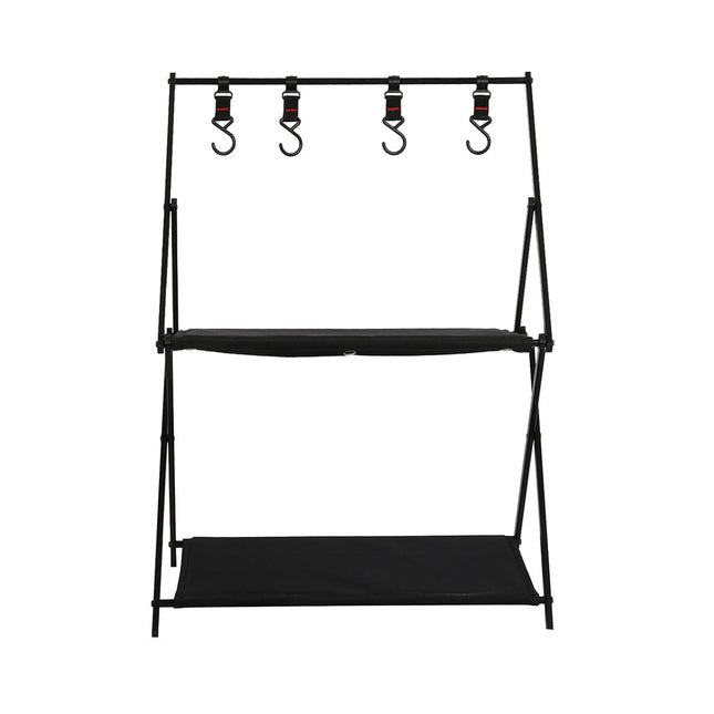 Levede Foldable Camping Storage Shelves 2 Layer with Hooks Black-2018816784416772097